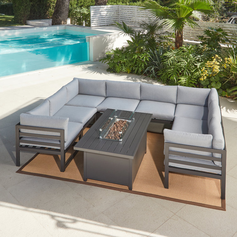 Brayden Studio Bajrush Luxury Modular Garden Furniture Set with Fire Pit Table, Grey | Wayfair.co.uk